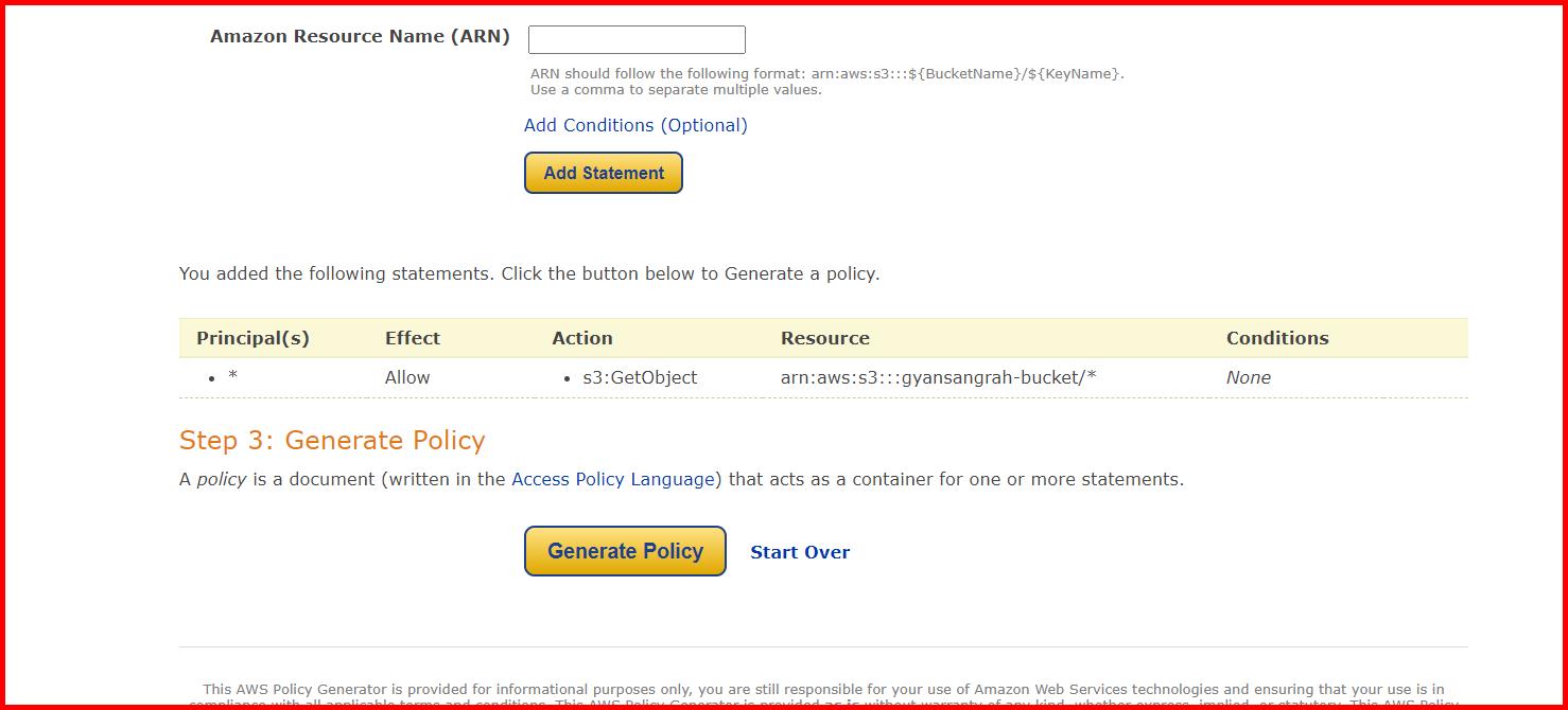 Picture showing adding the policy statement using the Add Statement button